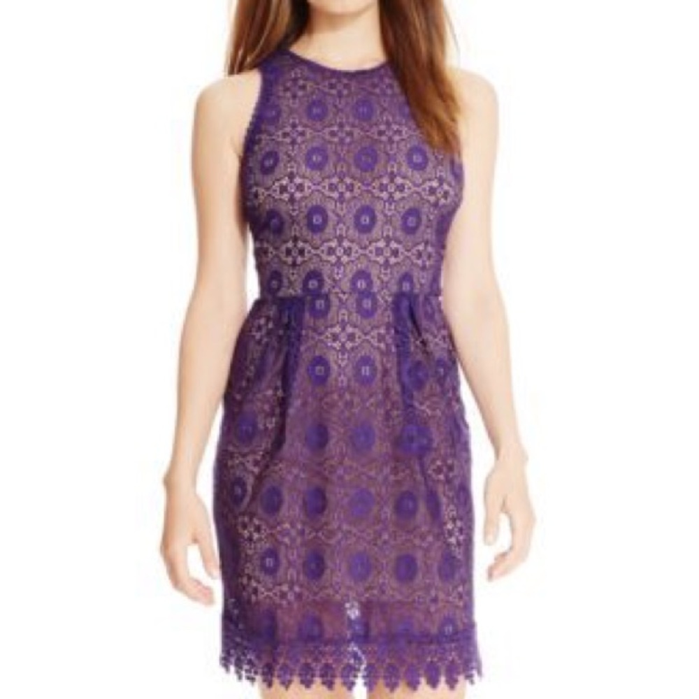 Purple lace dress with nude underlay